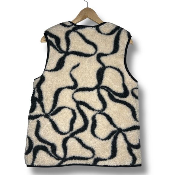 Free People Damson Madder UK 10 US 6 Marta Borg Gilet Bow Vest Teddy Black New - Picture 12 of 16